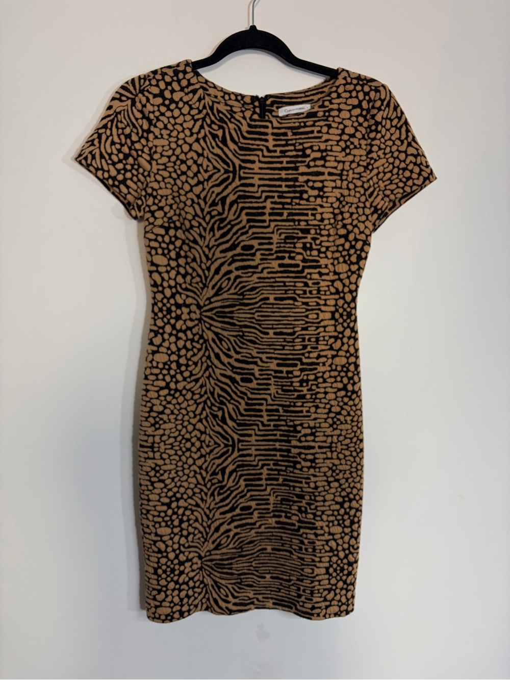 Calvin Klein Black and Brown Animal Geometric Print Short Sleeve Sheath Dress 4